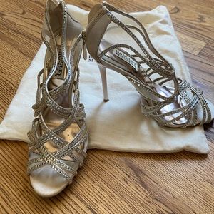 Badgley Mischka crystal nude heels